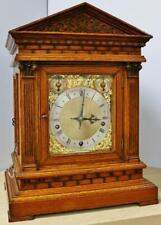 Quality Antique W&H Carved Oak 3 Train Westminster Chime Musical Bracket Clock picture