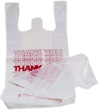Bags 1/6 Small  8 x 4 x 16 THANK YOU T-Shirt Plastic Grocery Shopping Bags white picture