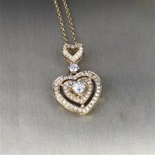 2Ct Round Cut Simulated Diamond Women Heart Pendant Chain 14k Yellow Gold plated picture