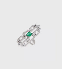 Handmade Geometric Design Light Deep Emerald & Shiny White CZ Late Art Deco Ring picture