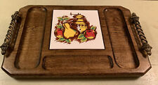 Vintage MCM Wood Cheese Crackers Tile Cutting Board Tray Handles Japan Fruit picture
