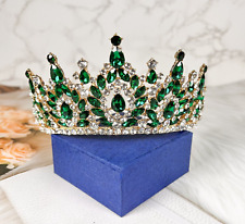 Baroque Vintage Gold Crystal Tiara, Wedding Gemstone Green Crown, Homecoming picture