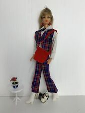 Vintage Barbie Mod 1970s Plaid 2 Pc Outfit With Mod Safe Earrings/Fringe Purse picture