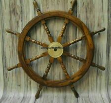 Vintage 36 Inch Big Ship Steering Wheel Wooden Teak Brass Nautical Pirate Ship's picture