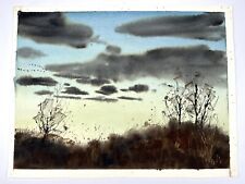 Minimalist Art Watercolor Painting Rural Sunset Scene 11x15” Country Art Sunsets picture