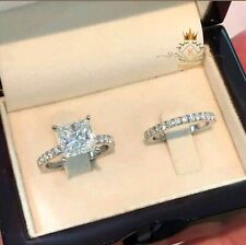 Moissanite Bridal Set Engagement Ring Solid 14K White Gold 3 Carat Princess Cut picture