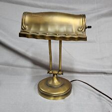 Vintage Art Deco Brass Bankers Desk Table Lamp Scalloped Front Ornate WORKS picture