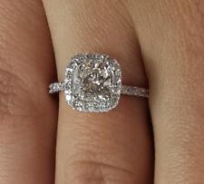3 Ct Pave Halo Cushion Cut Diamond Engagement Ring VVS1 D White Gold 14k picture