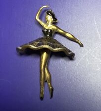 Rare Vintage Damascene Ballerina Gold Tone Brooch Marked Spain picture