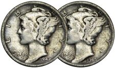 1942 P & 1945 S Mercury Silver Dime F 90% Silver 10c Fine - 2 Coin Set picture
