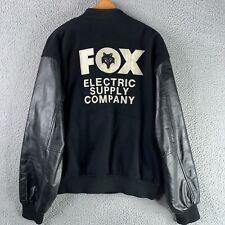 Vintage Leather Bomber Jacket Adult Extra Large Black Wool Fox Electric picture