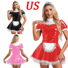 US Women Leather Dress French Maid Costume Cosplay Lingerie Maid Apron Outfit picture