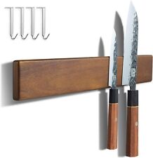 ENOKING 16in Magnetic Knife Strip Acacia Wood Holder Rack Magnet Bar w/ 4 Hooks picture