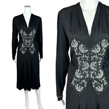 Vintage 30s Beaded Dress Women's Medium 40s Black Butterflies Evening picture