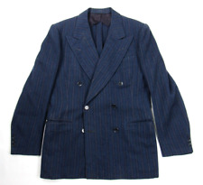 Vtg 1940s Double Breasted Suit Jacket Sz 37/38 Peak Lapel 30s 40s Wool Pinstripe picture