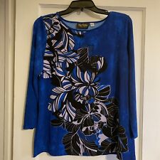 Women’s Brand:  Bob Mackie Blue flowered spandex material (Small/Cut M) blouse picture