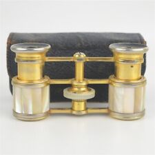 Antique French Opera Glasses Beautiful Mother of Pearl Ladies' w/ Leather Case picture