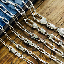Real Solid 925 Sterling Silver Paper clip Chain Paperclip Necklace Made in Italy picture