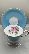 Aynsley Fine English Bone China Teacup and Saucer Set - Turquoise with Flowers picture
