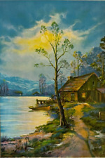 Vintage William Thompson Cabin Art Print Abode of Contentment Rustic Lake Cabin picture