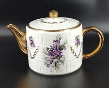 Vintage Ellgreave Ironstone Teapot Purple Sweet Pea Floral Wood & Sons England  picture