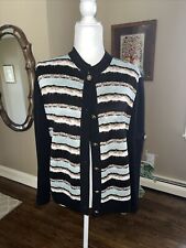 St. John Collection By Marie Gray Vintage Knit Cardigan Blue/Black/Brown Size 14 picture