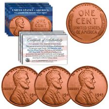 1943 WWII Steel Lincoln Wheat Penny Coin Genuine ROSE GOLD Plated COA - QTY of 3 picture
