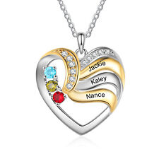 Customized Family Name Heart Necklace With Birthstones Mother's Day Gift picture