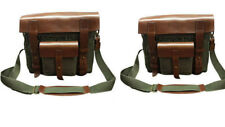 Brown Leather Green Canvas Saddle Bag Fit For Royal Enfield Super Meteor 650 picture