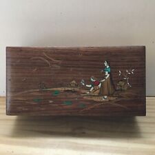 Vintage Rectangle Rosewood wooden box D. W/ Inlaid Women In Southern Asia Attire picture