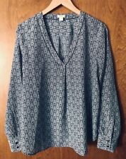 J CREW Women’s Pullover Popover Navy Blue Top Sz Large  Long Sleeves EUC picture
