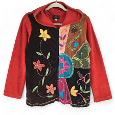 Rising International Hoodie Jacket Womens sz M Velvet Full Zip Floral Embroidery picture