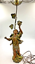 ANTIQUE FRENCH BRONZED SPELTER FIGURAL LAMP MAN HOLDING BIRD PATINATED 23