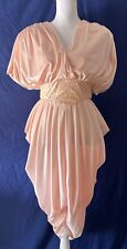 Vintage 70s Dress Light Pink Draped Fabric Cinched Waist Blouson Top Size 9 picture