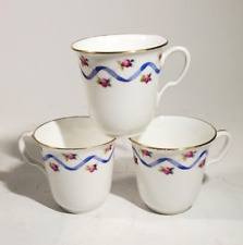 3 Minton Demitasse Cups Pink Roses Blue Ribbon Pattern 516 picture