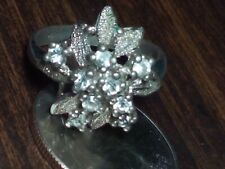 Vintage Berry's And Leaves Simulated Diamond Cocktail Ring Sterling Silver Size8 picture