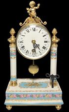 Vintage Gold Tone Brass Cherub Floral Porcelain  Mechanical Clock Working picture