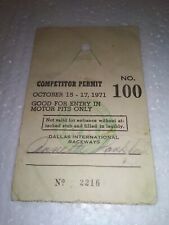 Vintage 1971 Dallas International Raceway Pits Ticket Signed By Annette Lankford picture