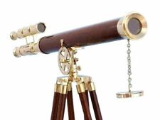 Nautical 39 Inch Brass Double Barrel Telescope Maritime Tripod Stand Spyglass picture