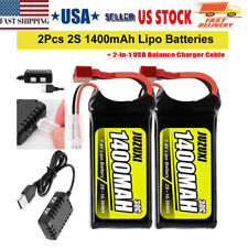 2PCS 7.4V 1400mAh 2S Lipo Battery Deans T-Plug + 2-in-1 Charger for RC Car Boat picture