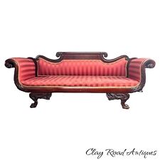 1800s antique  classical empire mahogany sofa carved acanthus paw foot project picture