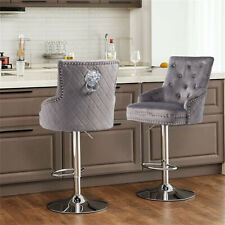 WISFOR Black Luxury Velvet Studded Lion Head Knocker Chrome Leg Bar Chair Stool picture