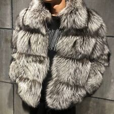 Mens Thick Genuine Silver Fox Fur Jackets Fashion Winter Real Fur Coat With Zip picture