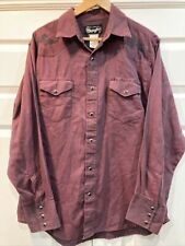 Vintage Wrangler Pearl Snap Shirt Western Authentic Maroon Sz L picture