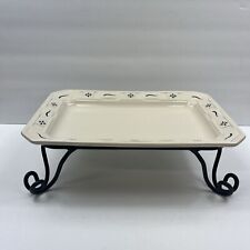Longaberger Pottery Woven Traditions Blue Serving Platter w/Stand 13