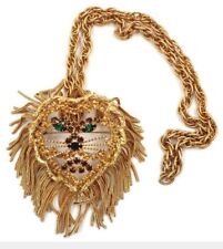 Vintage Massive Fringed & Jeweled Dominque 70's LION'S Head Necklace picture