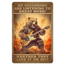 Funny Bear Guitar Metal Tin Signs for Home Vintage Garage Decor Poster 8x12