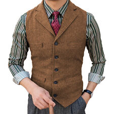 Mens Vintage Tweed Vest Wool Herringbone Western Cowboy Vests M Large XL XXL 3XL picture