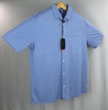 BEN SHERMAN Shirt Men's Large Blue Short Sleeve Button-Up Polyester Soft Stretch picture