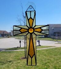 Antique Stained Glass Cross Beautiful ✝️ 9.75